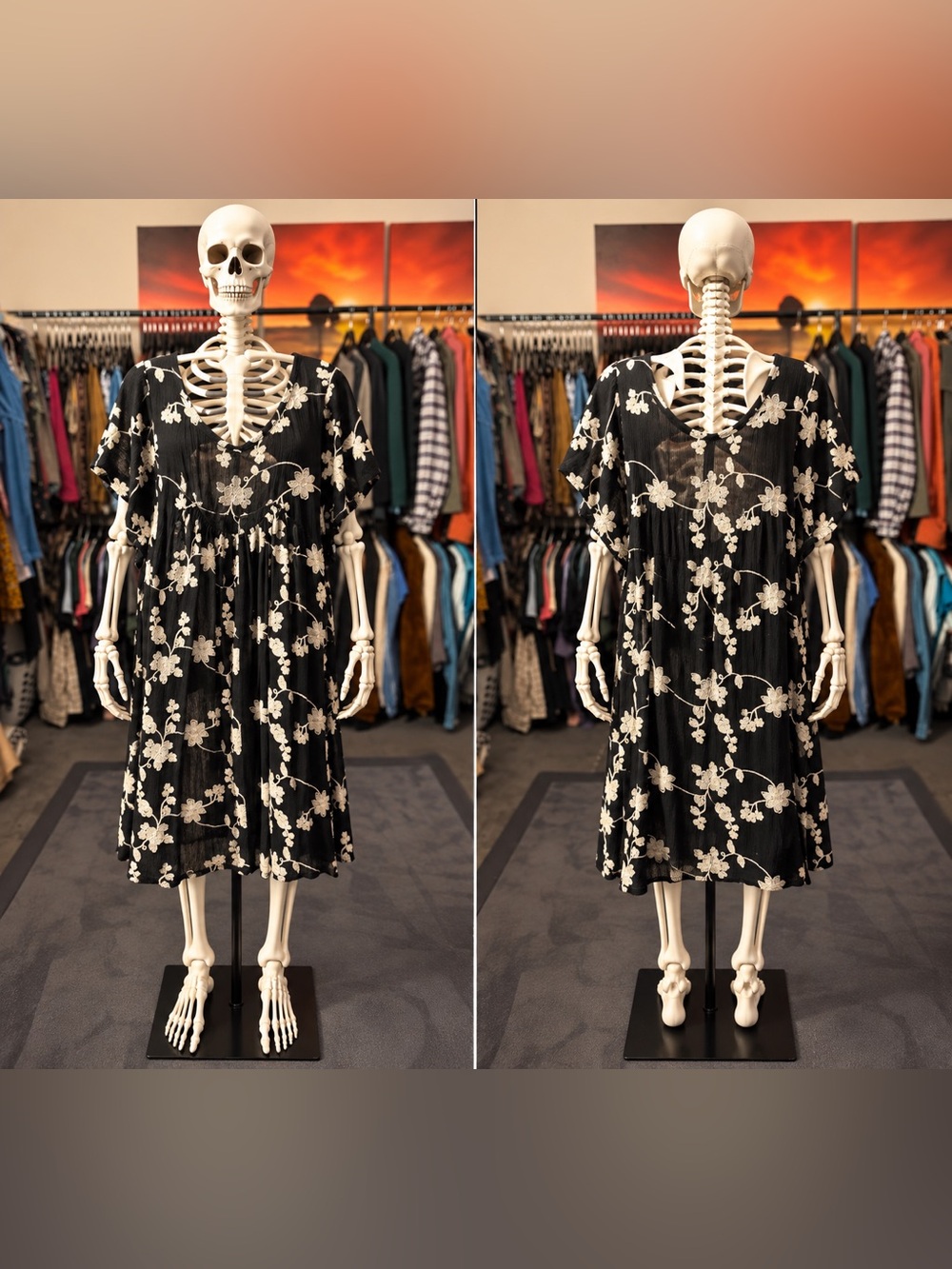 Umgee Black and White Floral V-Neck Mini Dress